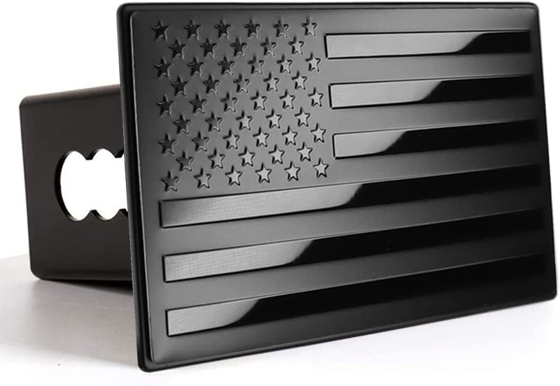 Bonrcea American Flag Metal Trailer Hitch Cover for 2 inch Receivers Matte Black - Image 1